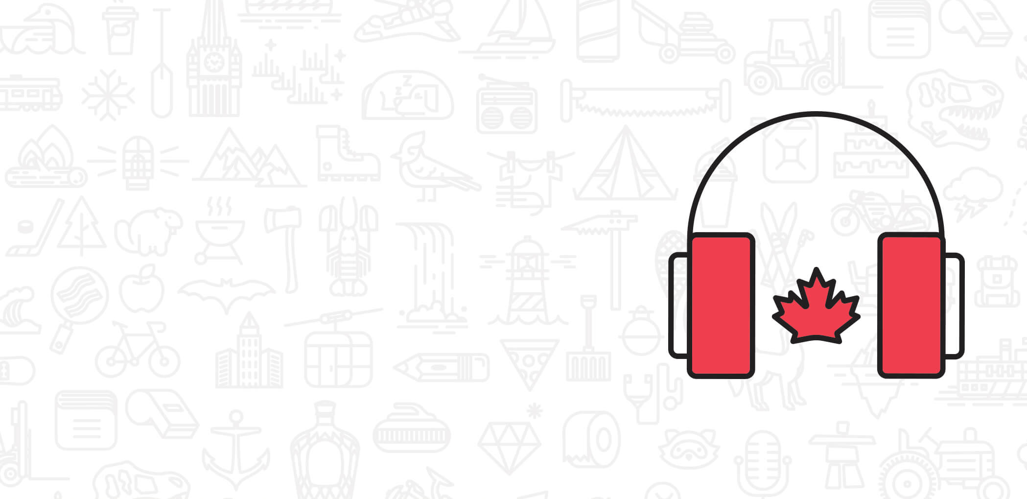 Light image of icons with large illustrated headphones